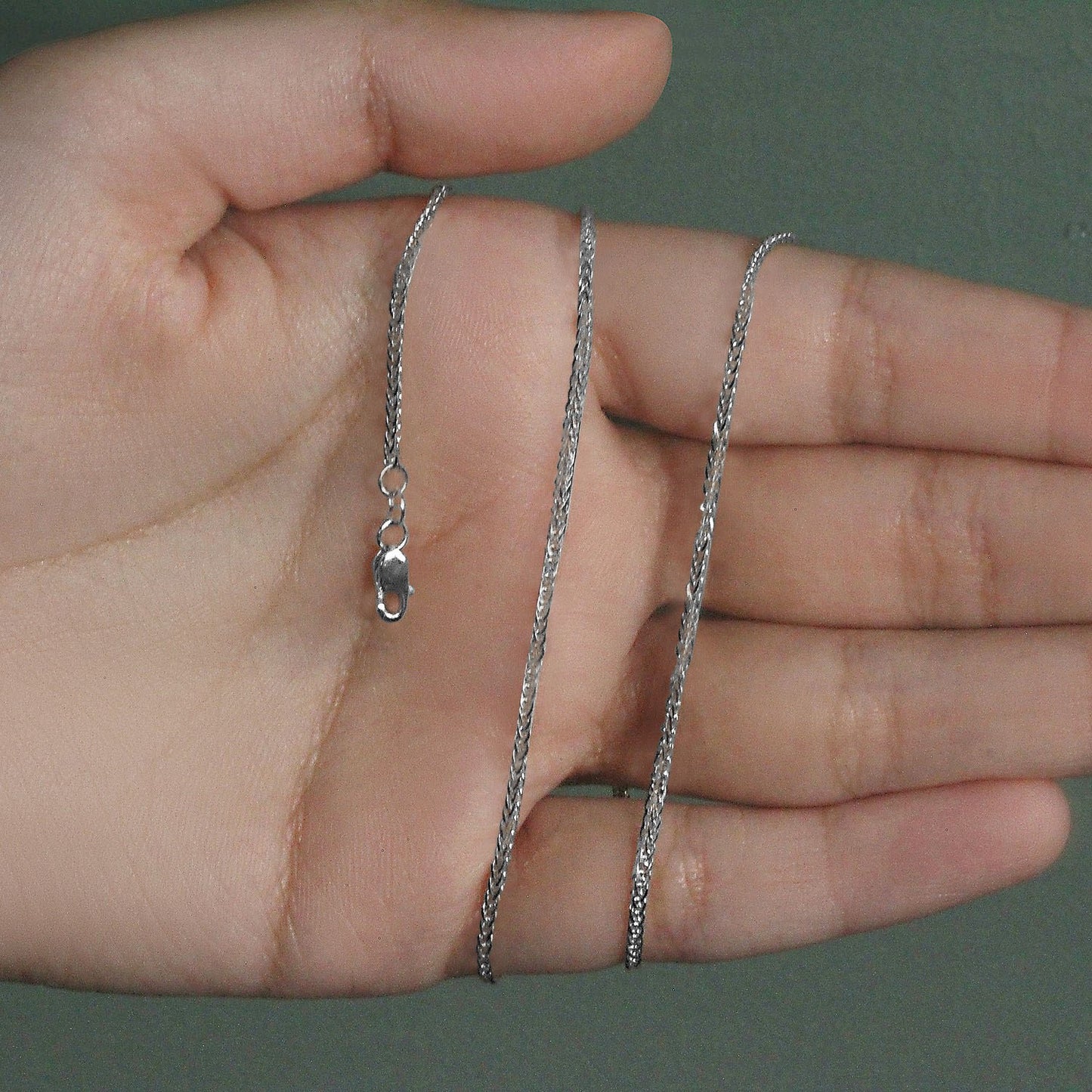 14K White Gold Square Wheat Chain Necklace (1.80 mm)
