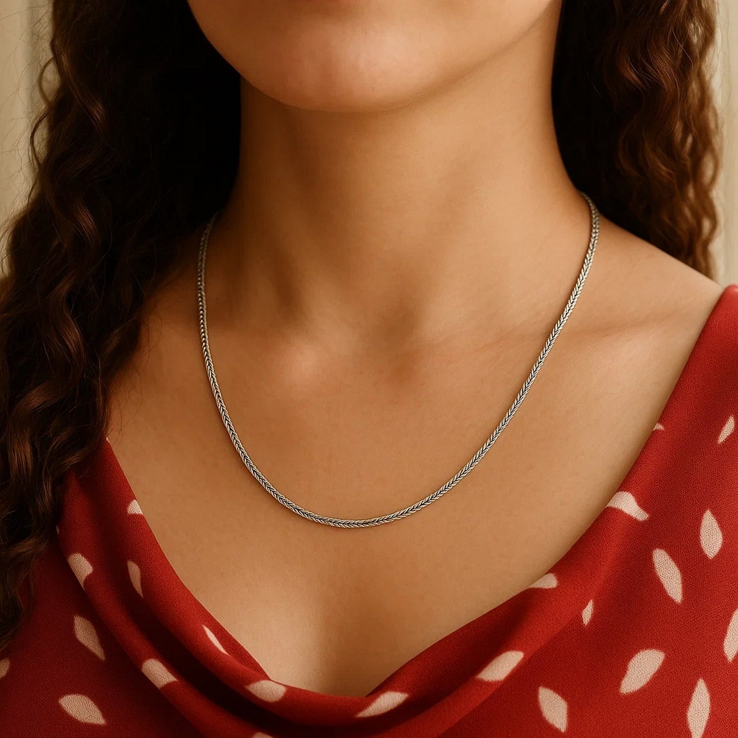 14K White Gold Square Wheat Chain Necklace (1.80 mm)