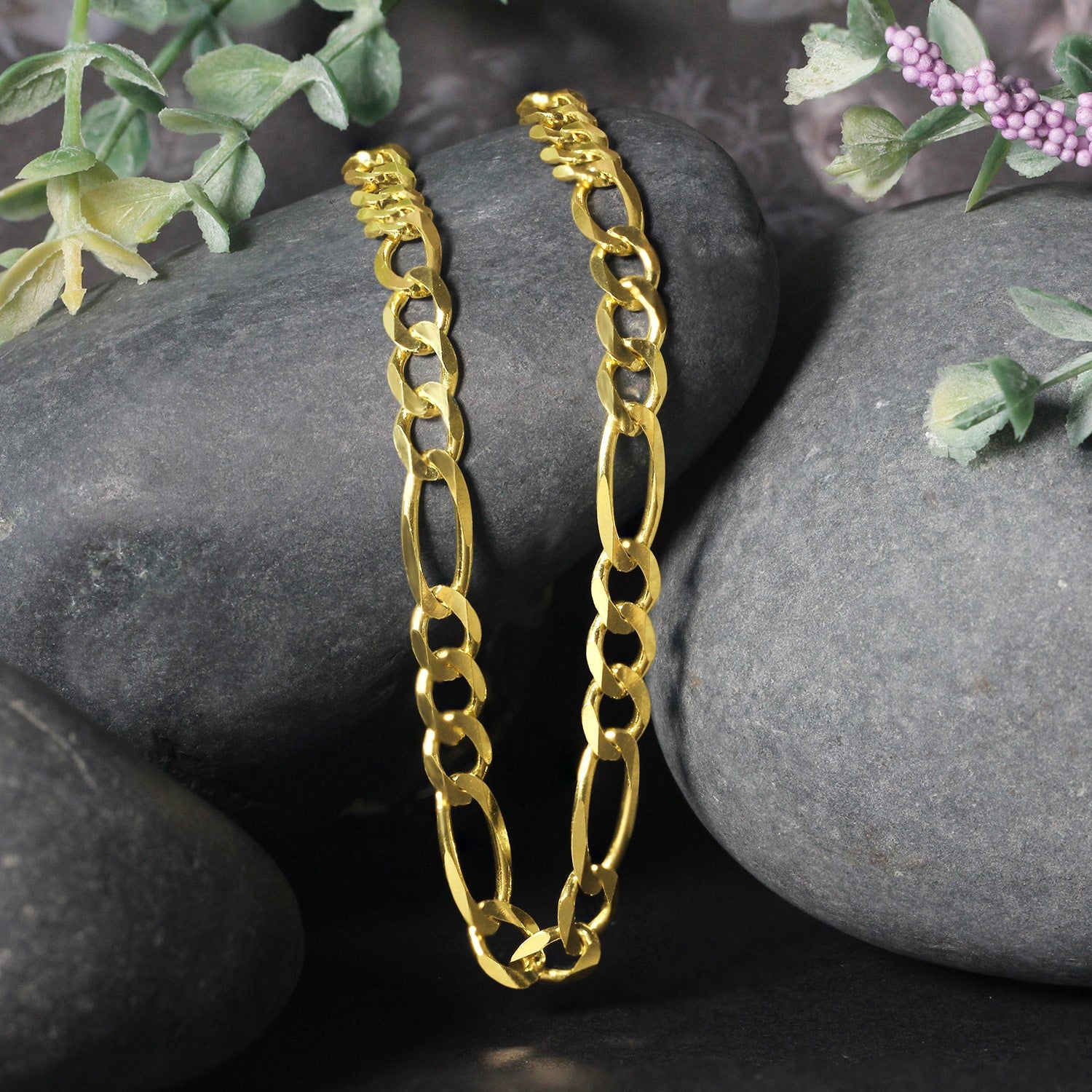 10K Yellow Gold Solid Figaro Chain – 5.30mm, Solid Gold