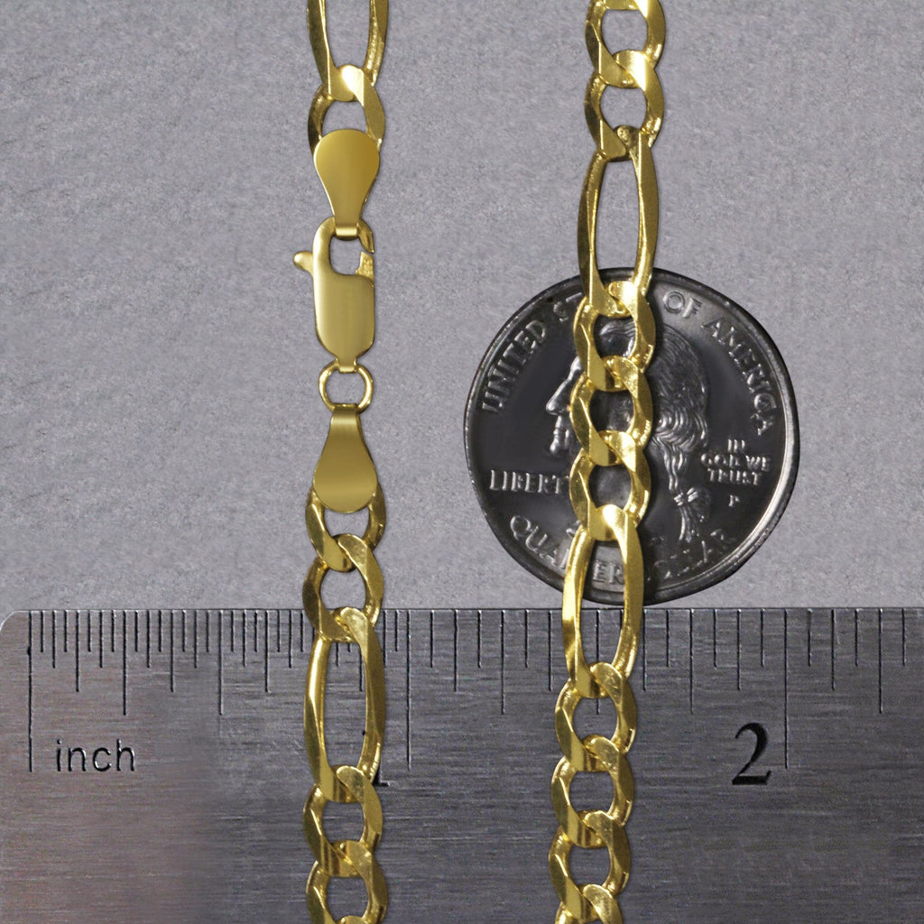 10K Yellow Gold Solid Figaro Chain – 5.30mm, Solid Gold