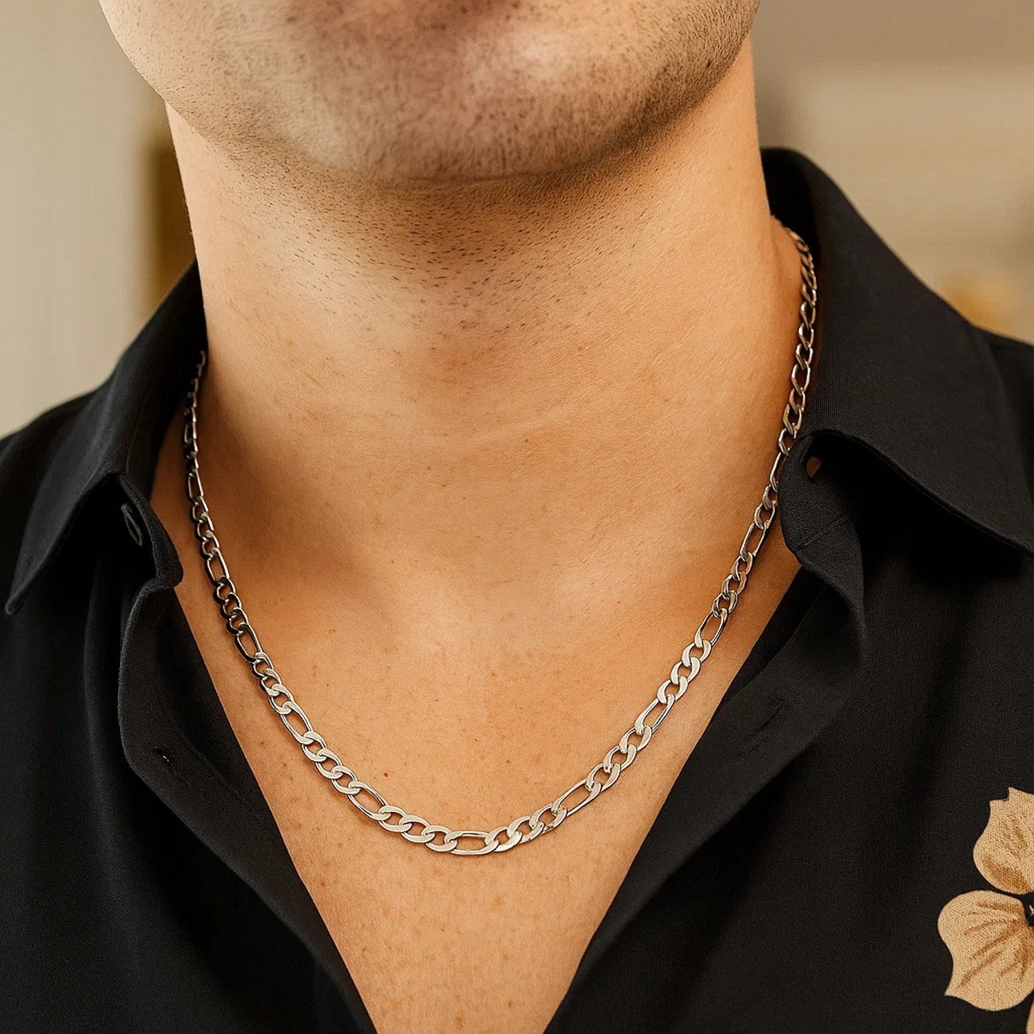 14K White Gold Solid Figaro Chain – 3.80mm, Solid Gold