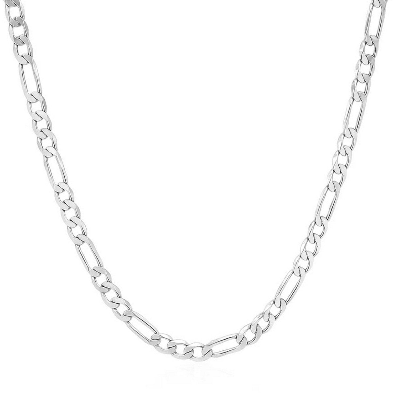 14K White Gold Solid Figaro Chain – 3.80mm, Solid Gold