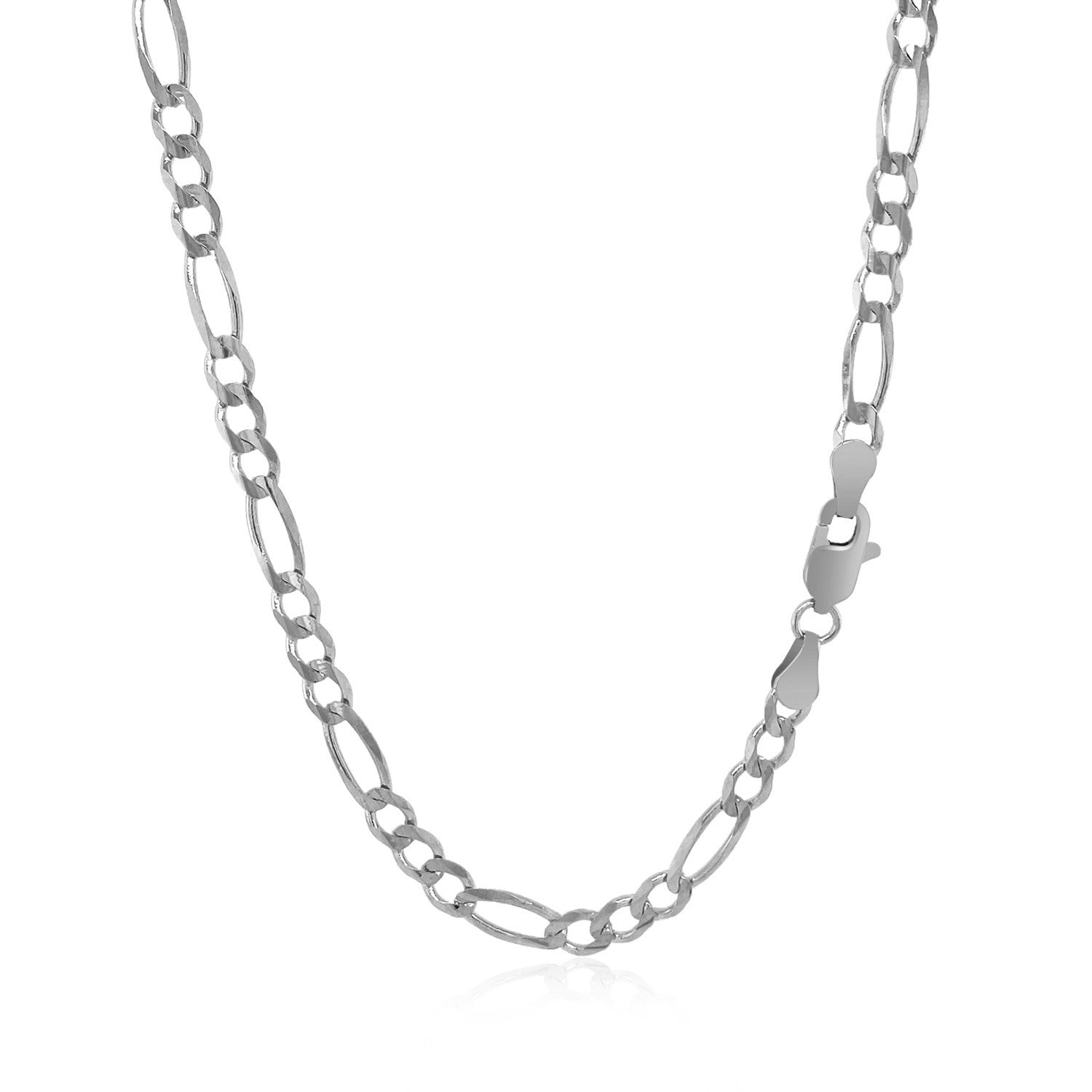 14K White Gold Solid Figaro Chain – 3.80mm, Solid Gold