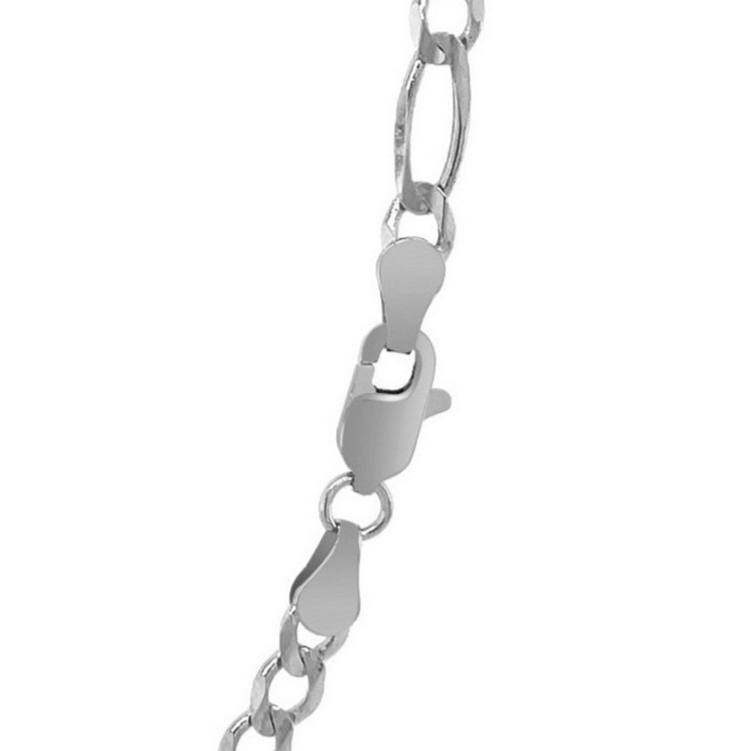 14K White Gold Solid Figaro Chain – 3.80mm, Solid Gold