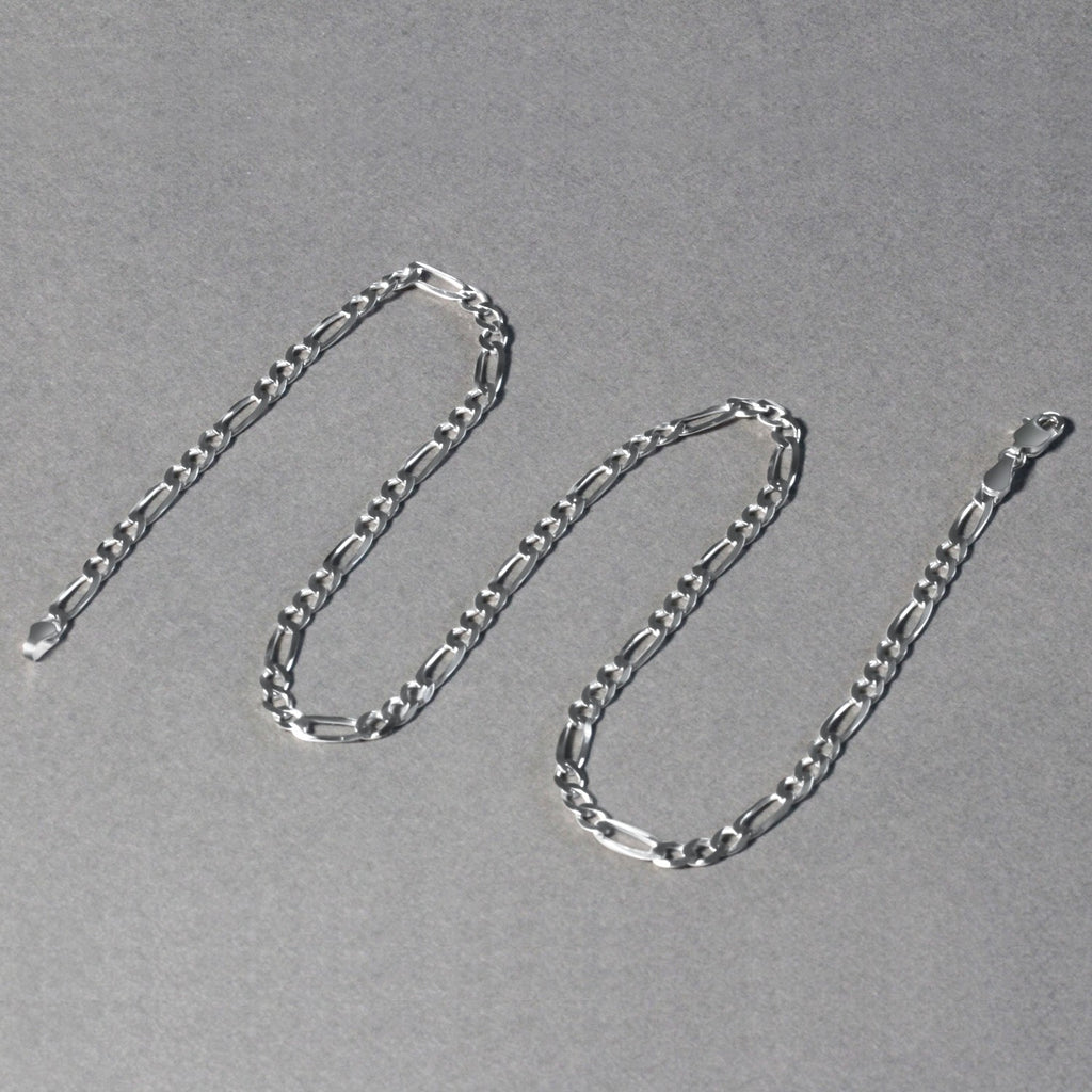 14K White Gold Solid Figaro Chain – 3.80mm, Solid Gold