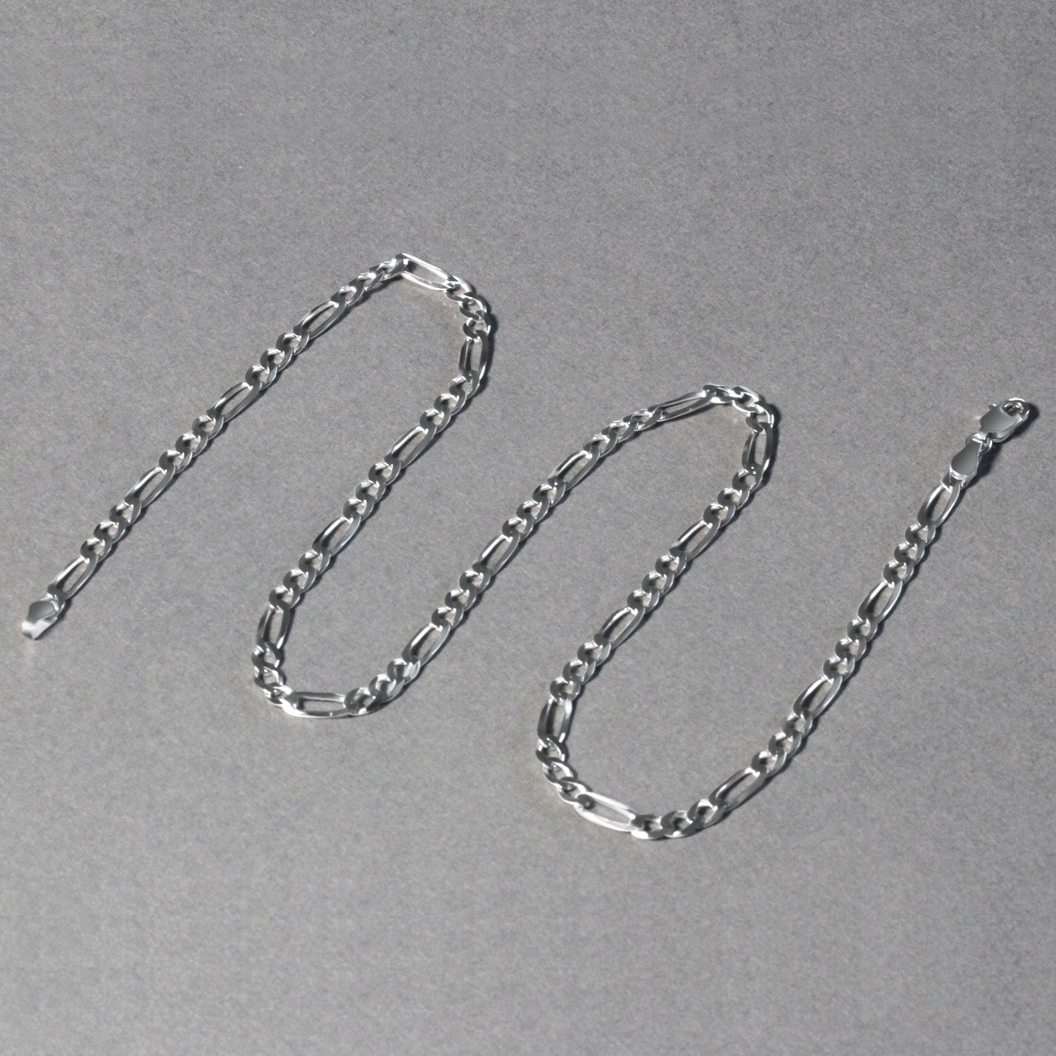 14K White Gold Solid Figaro Chain – 3.80mm, Solid Gold
