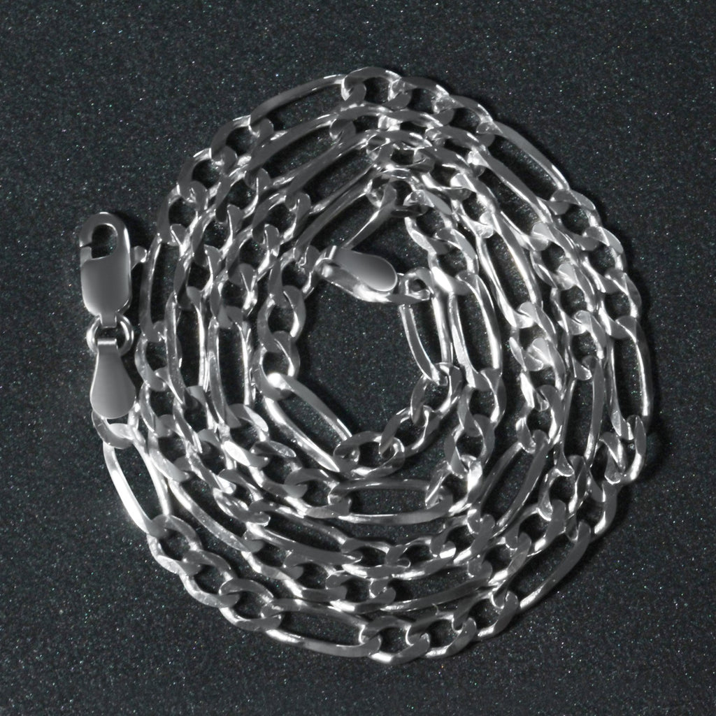14K White Gold Solid Figaro Chain – 3.80mm, Solid Gold