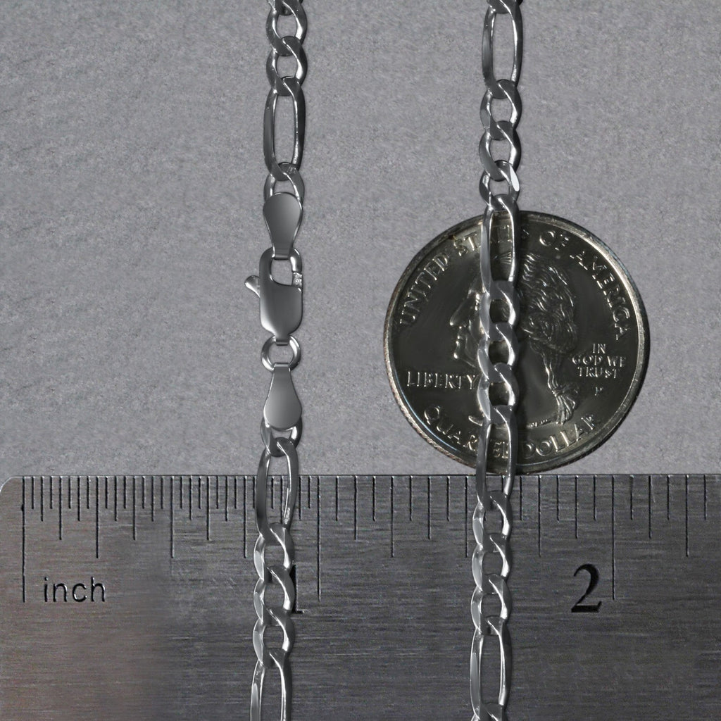 14K White Gold Solid Figaro Chain – 3.80mm, Solid Gold