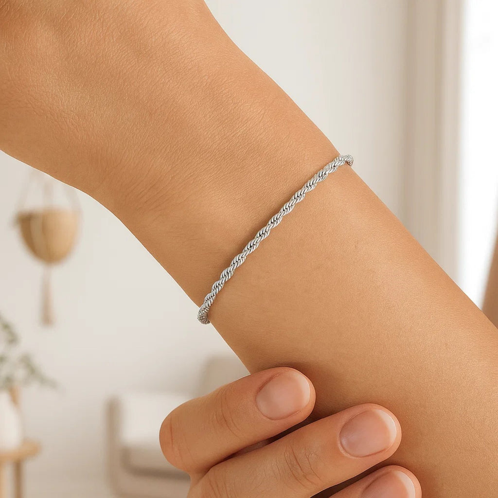 14K White Gold Solid Diamond Cut Rope Bracelet (2.00mm)