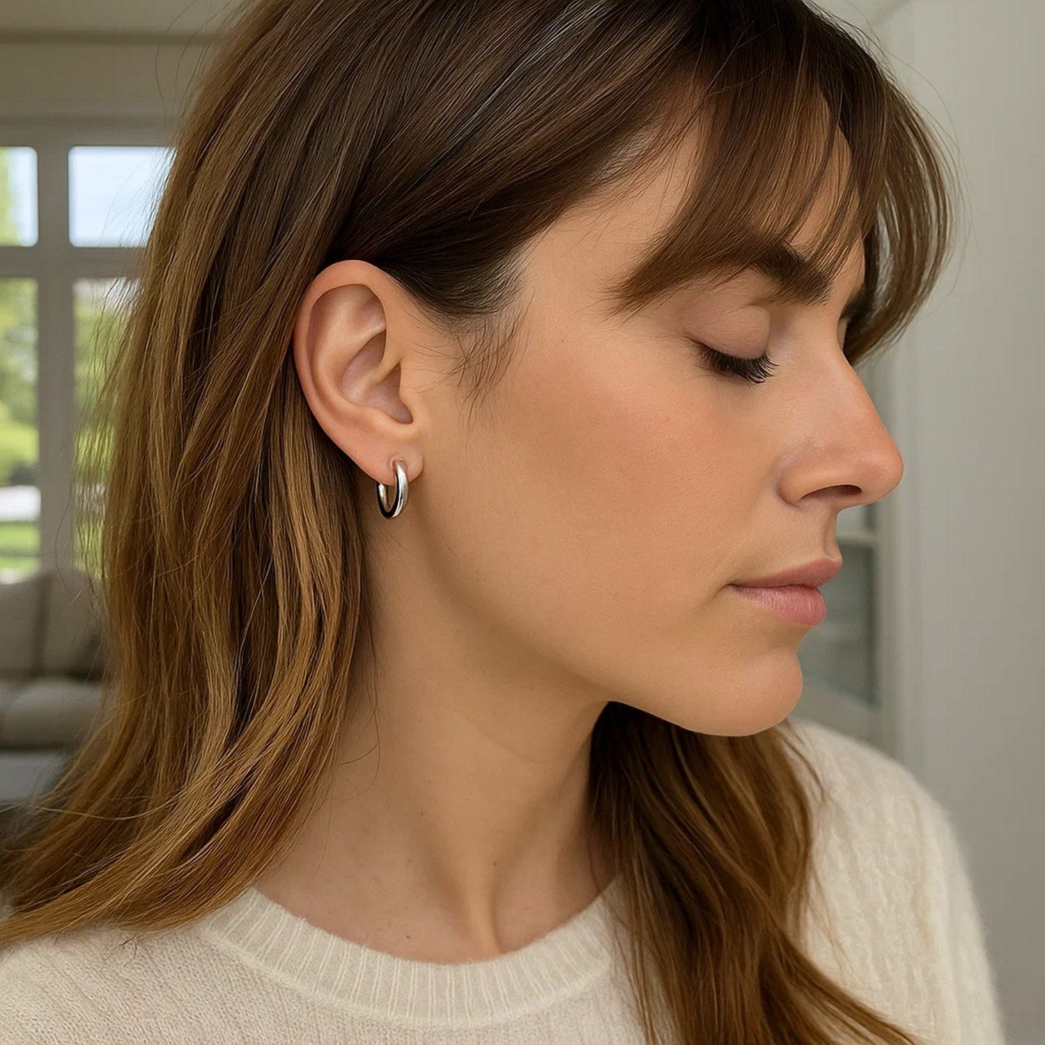 14k White Gold Polished Hoop Earrings (2x15mm)