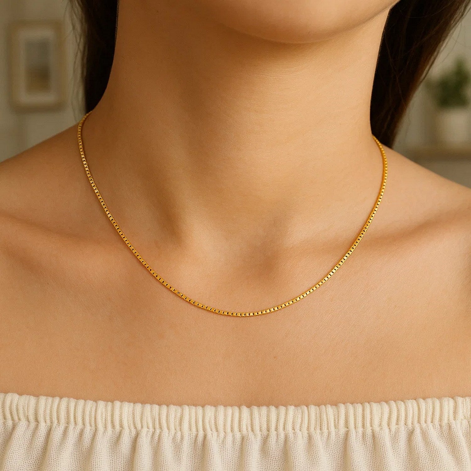 14K Yellow Gold Classic Box Chain Necklace (0.85mm) – True Pure Gold