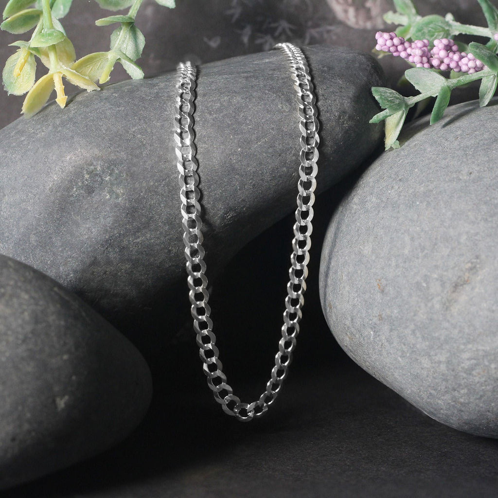 14k White Gold Solid Curb Chain (3.60 mm)