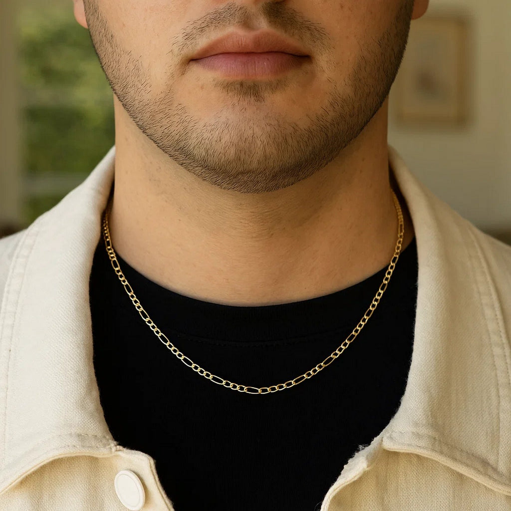 14K Yellow Gold Solid Figaro Chain – 3.00mm, Solid Gold