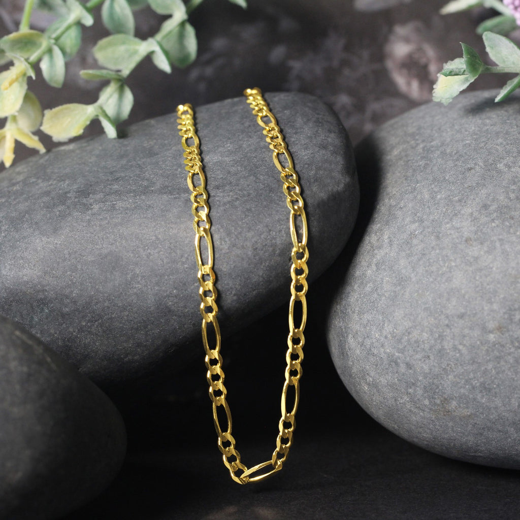 14K Yellow Gold Solid Figaro Chain – 3.00mm, Solid Gold
