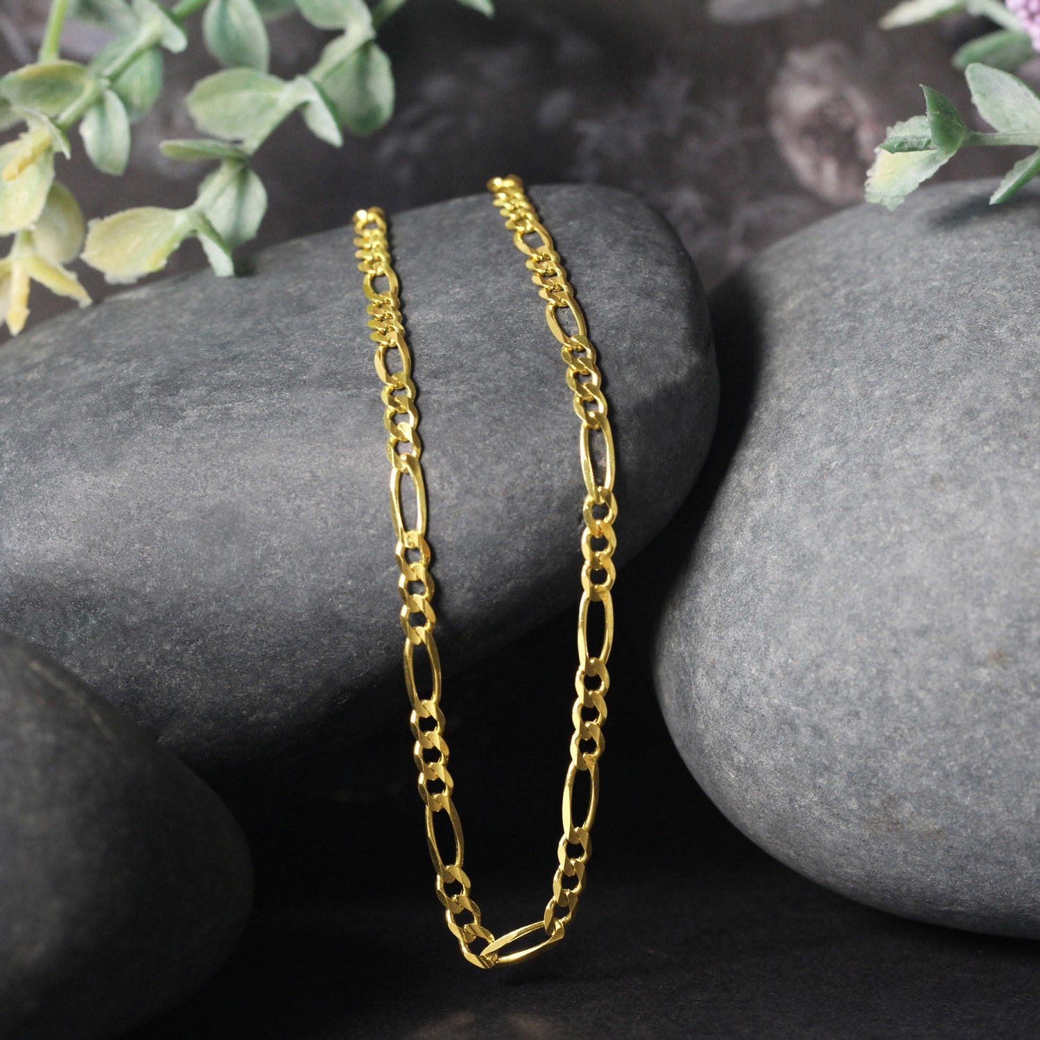 14K Yellow Gold Solid Figaro Chain – 3.00mm, Solid Gold