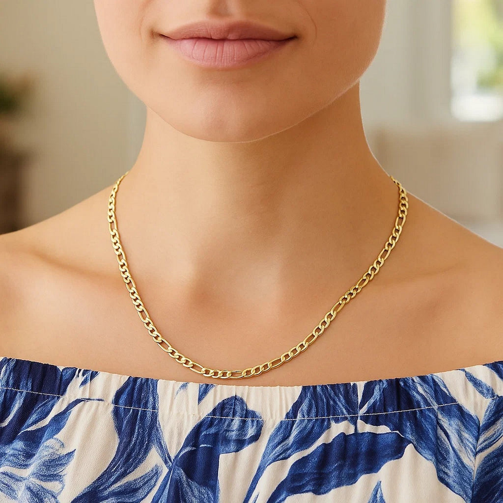 14K Yellow Gold Solid Figaro Chain – 3.00mm, Solid Gold