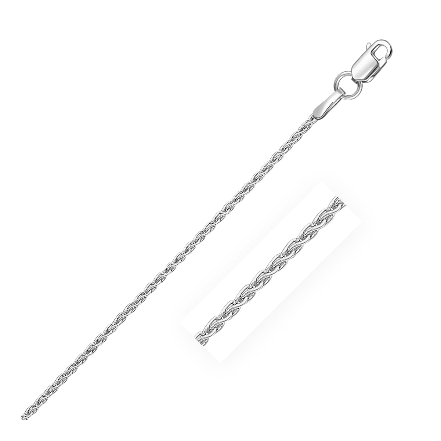 14K White Gold Round Wheat Chain Necklace (1.20 mm)