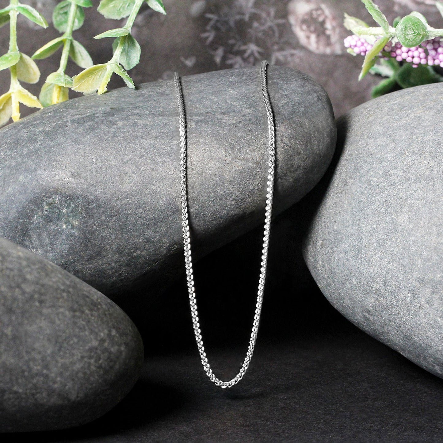 14K White Gold Round Wheat Chain Necklace (1.20 mm)