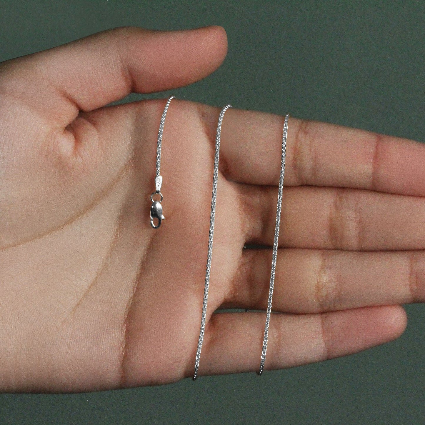 14K White Gold Round Wheat Chain Necklace (1.20 mm)