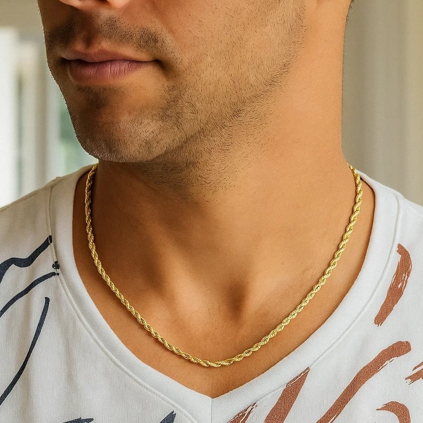14K Yellow Gold Solid Diamond Cut Rope Chain Necklace (2.50mm)