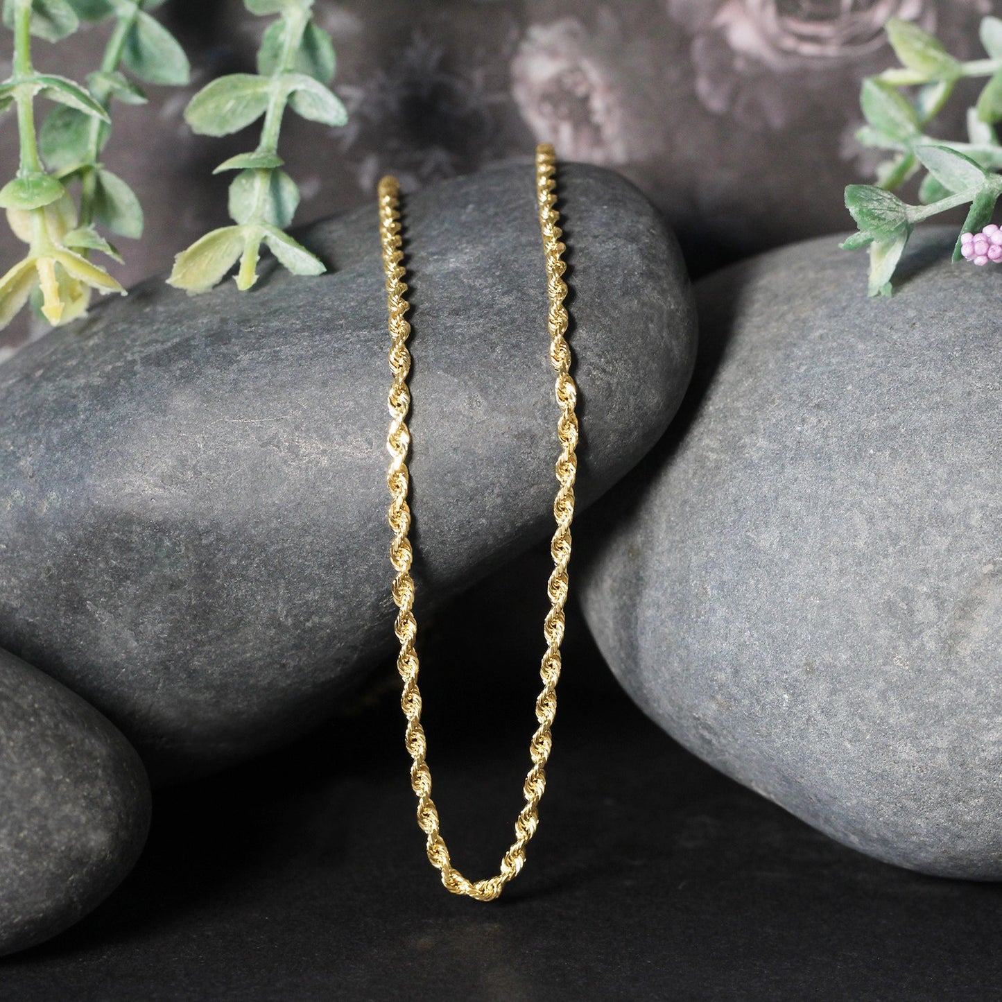 14K Yellow Gold Solid Diamond Cut Rope Chain Necklace (2.50mm)