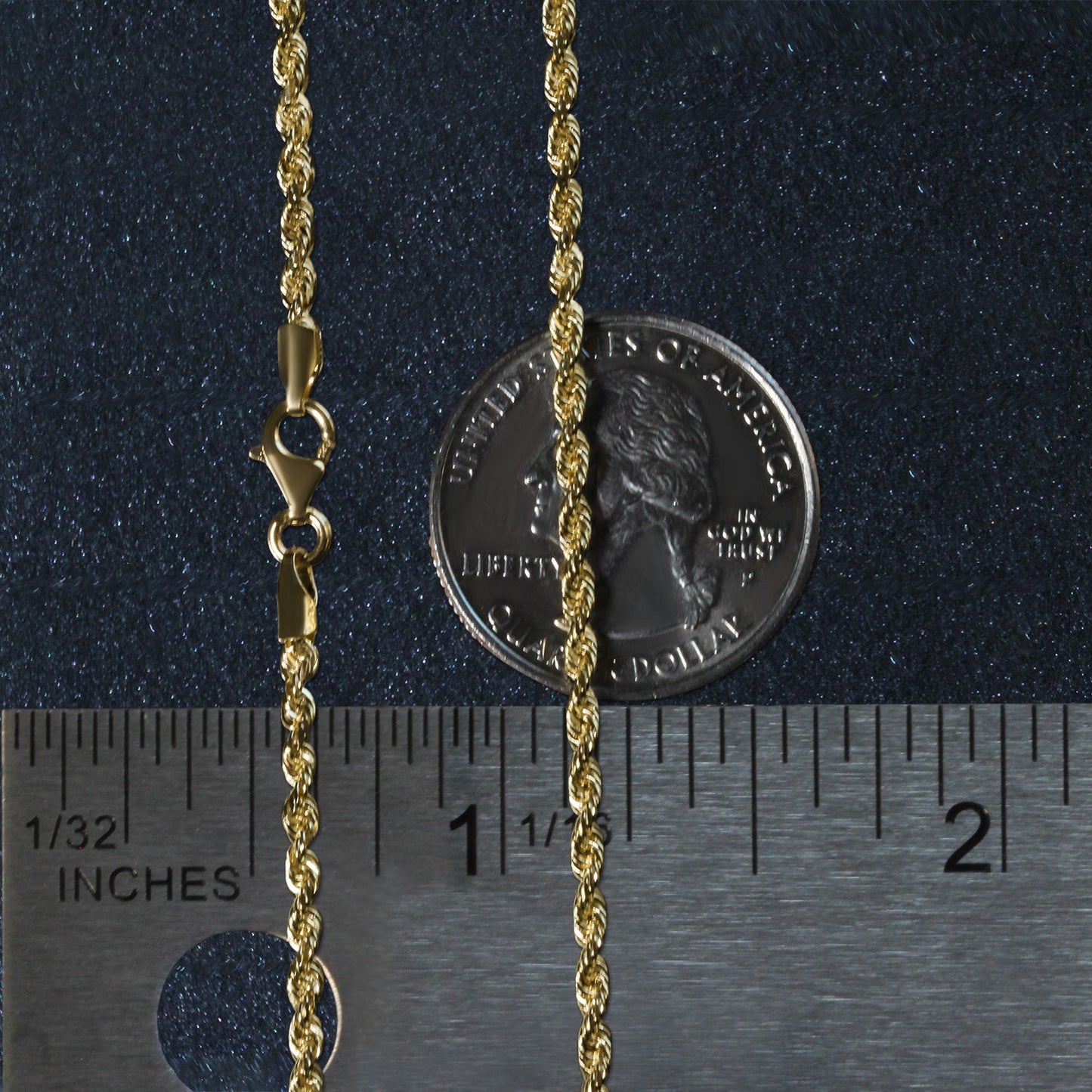 14K Yellow Gold Solid Diamond Cut Rope Chain Necklace (2.50mm)