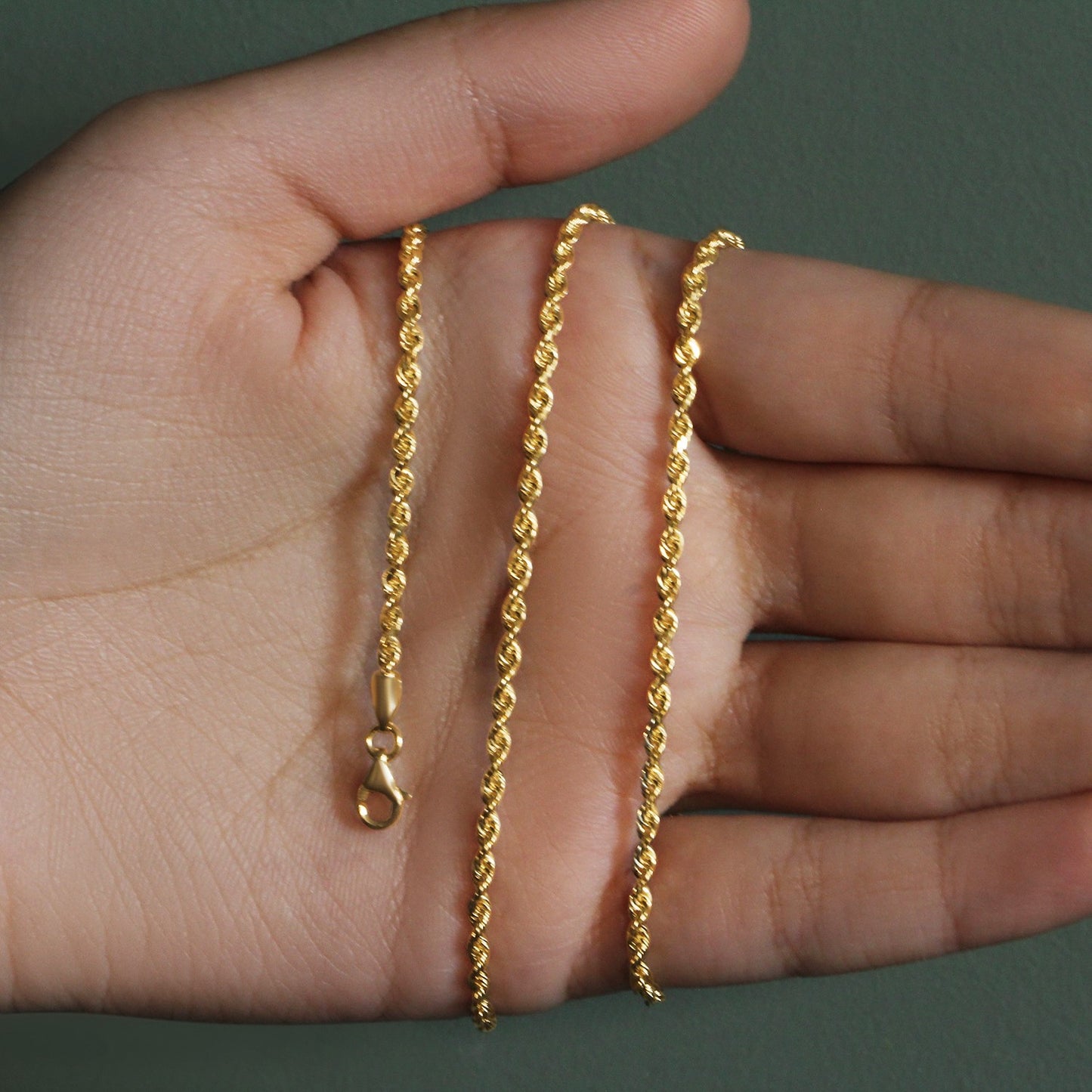 14K Yellow Gold Solid Diamond Cut Rope Chain Necklace (2.50mm)