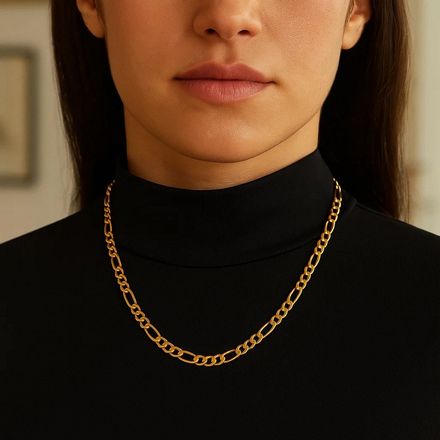 14K Yellow Gold Solid Figaro Chain – 6.00mm, Solid Gold
