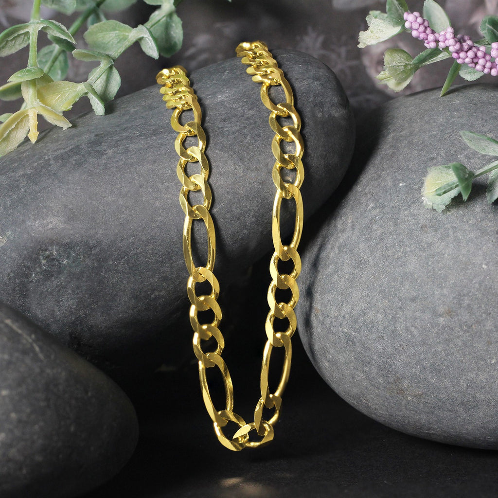 14K Yellow Gold Solid Figaro Chain – 6.00mm, Solid Gold