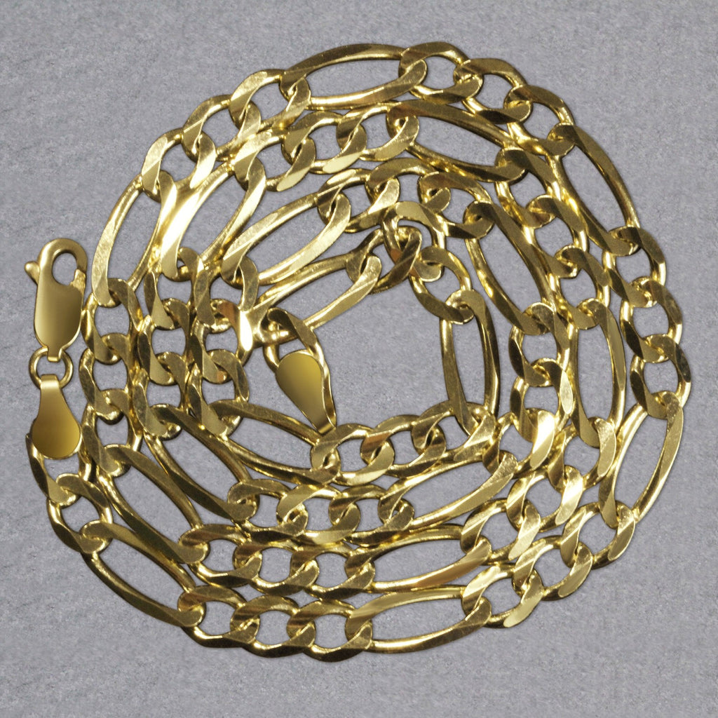 14K Yellow Gold Solid Figaro Chain – 6.00mm, Solid Gold