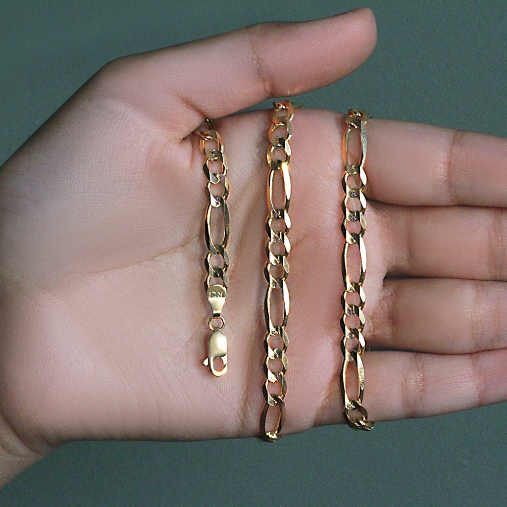 14K Yellow Gold Solid Figaro Chain – 6.00mm, Solid Gold