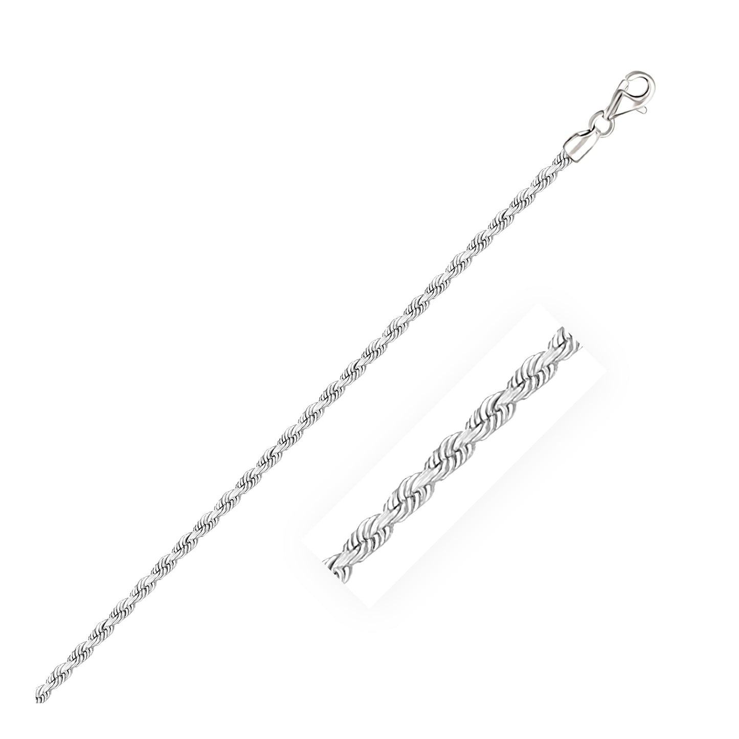 14K White Gold Solid Diamond Cut Rope Bracelet (2.50mm)