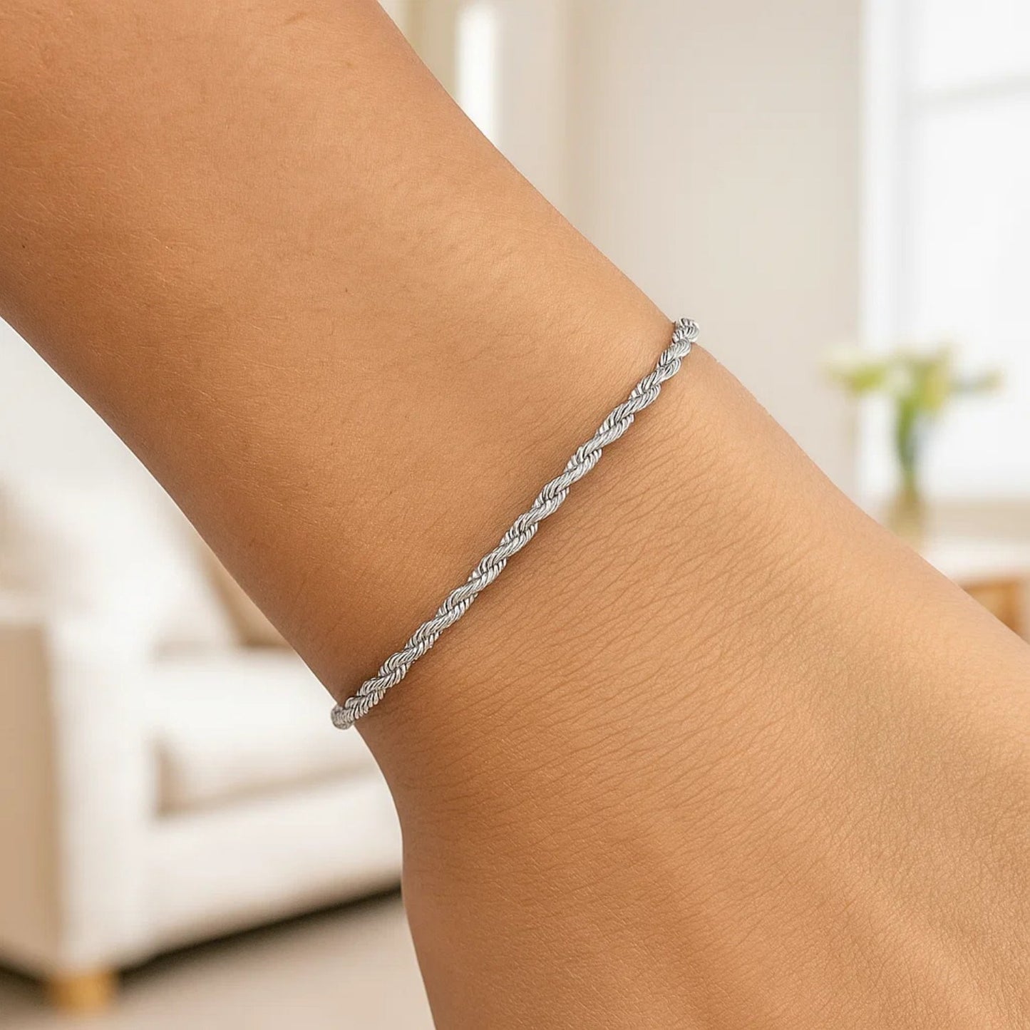 14K White Gold Solid Diamond Cut Rope Bracelet (2.50mm)
