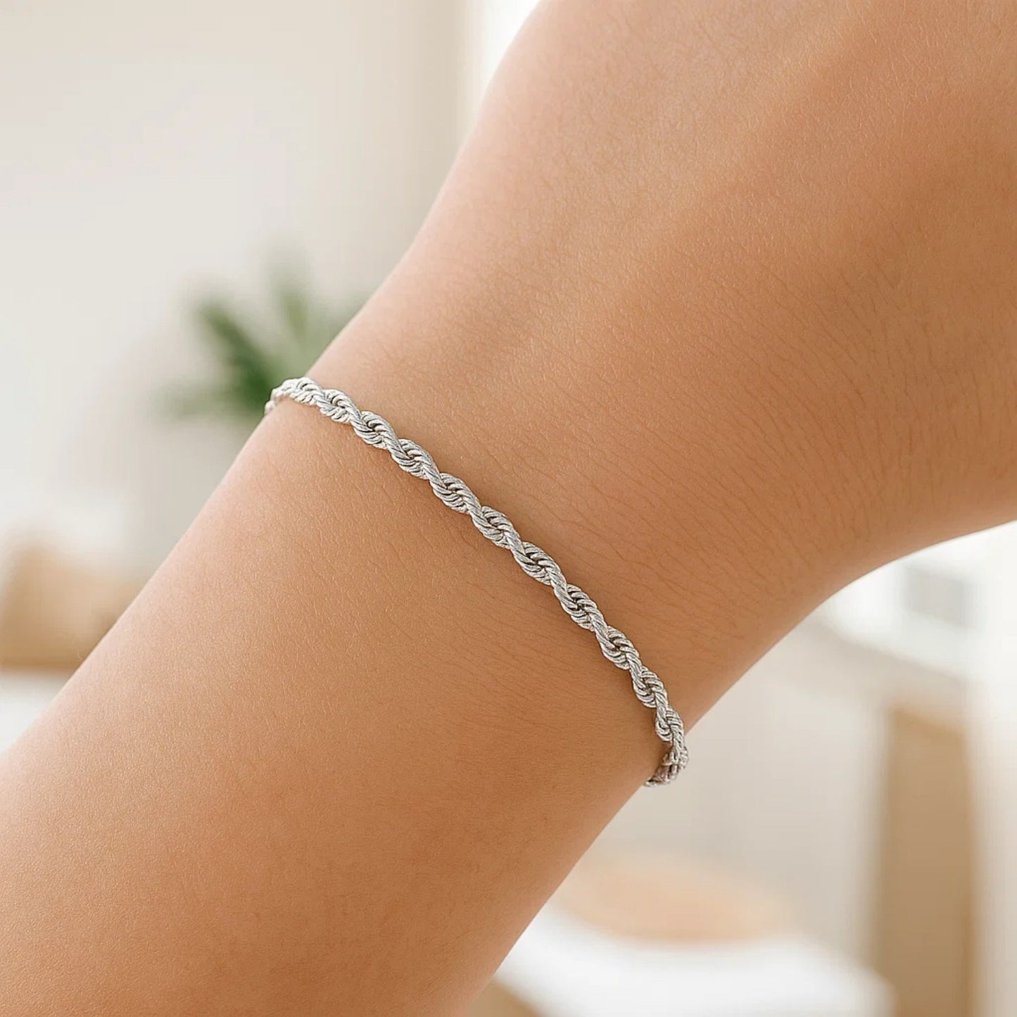 14K White Gold Solid Diamond Cut Rope Bracelet (2.50mm)