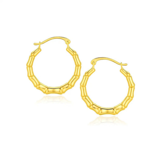 10k Yellow Gold Branch Motif Hoop Earrings, 19 mm