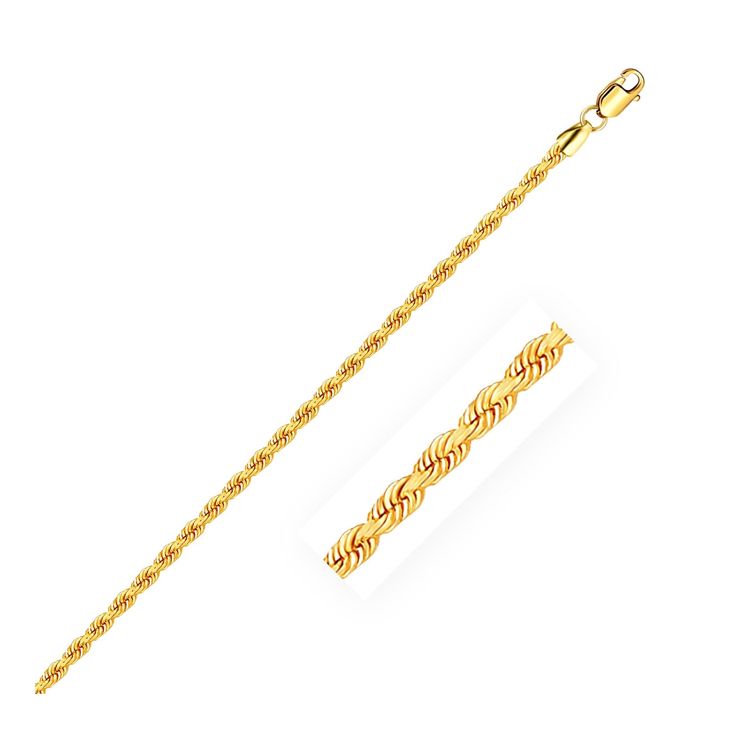 14K Yellow Gold Solid Rope Chain Necklace (2.50mm)