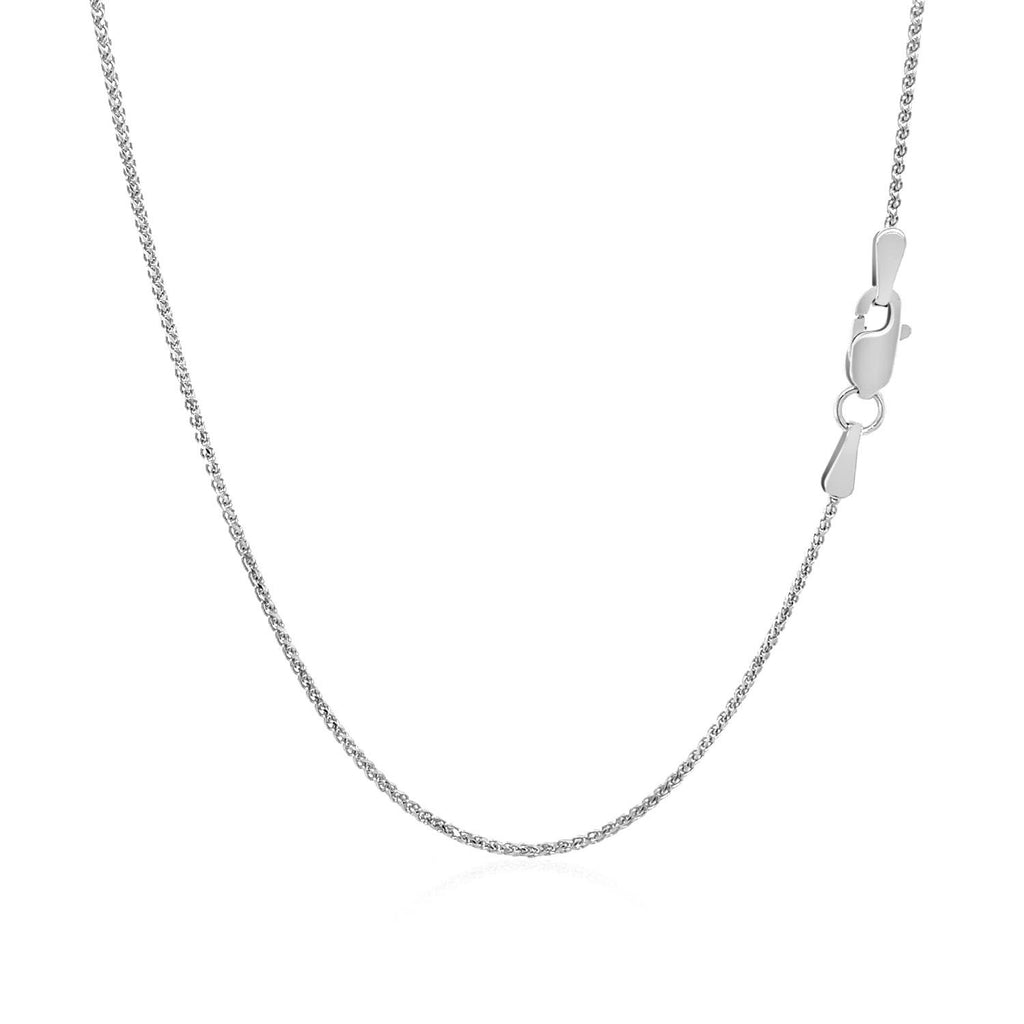 14K White Gold Diamond Cut Round Wheat Chain – 1.00mm, Solid Gold