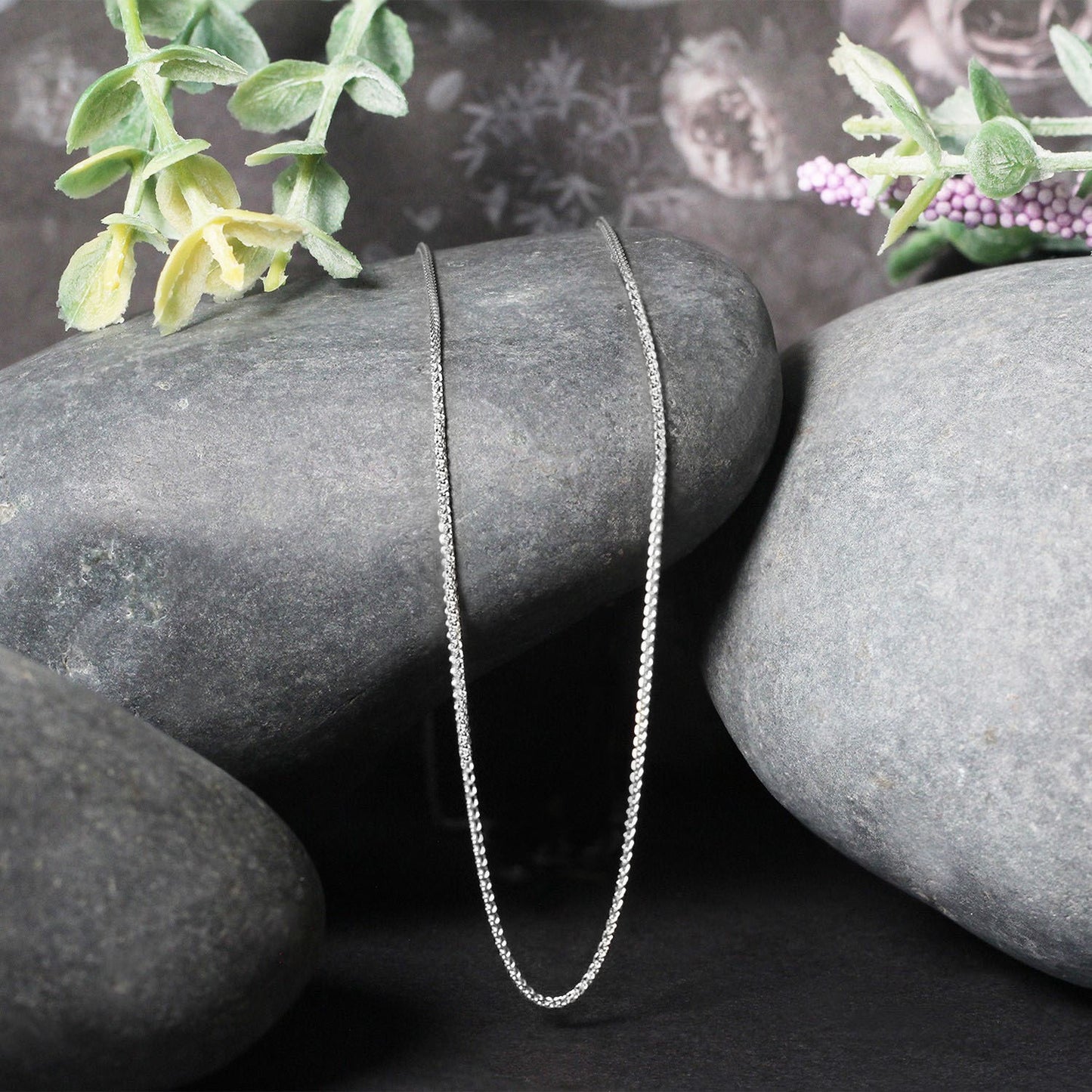 14K White Gold Diamond Cut Round Wheat Chain Necklace (1.00 mm)