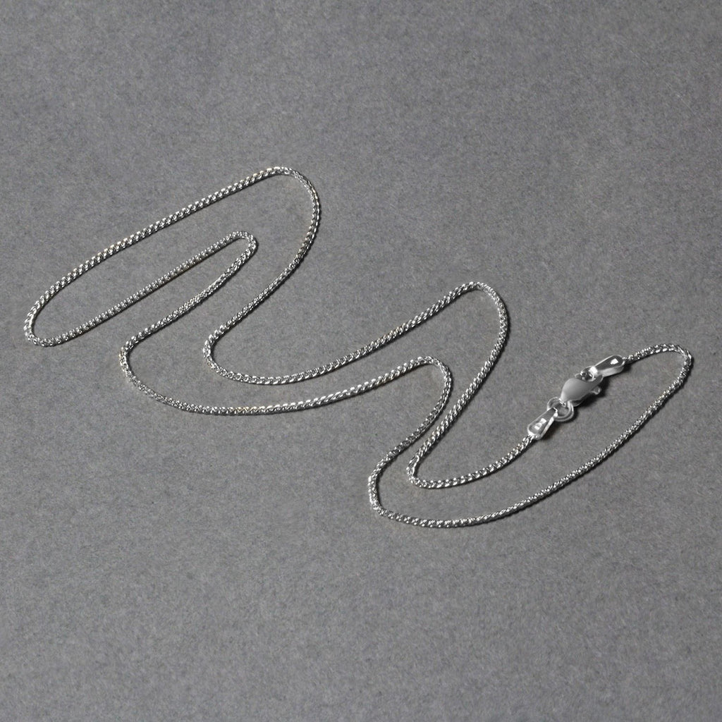 14K White Gold Diamond Cut Round Wheat Chain – 1.00mm, Solid Gold