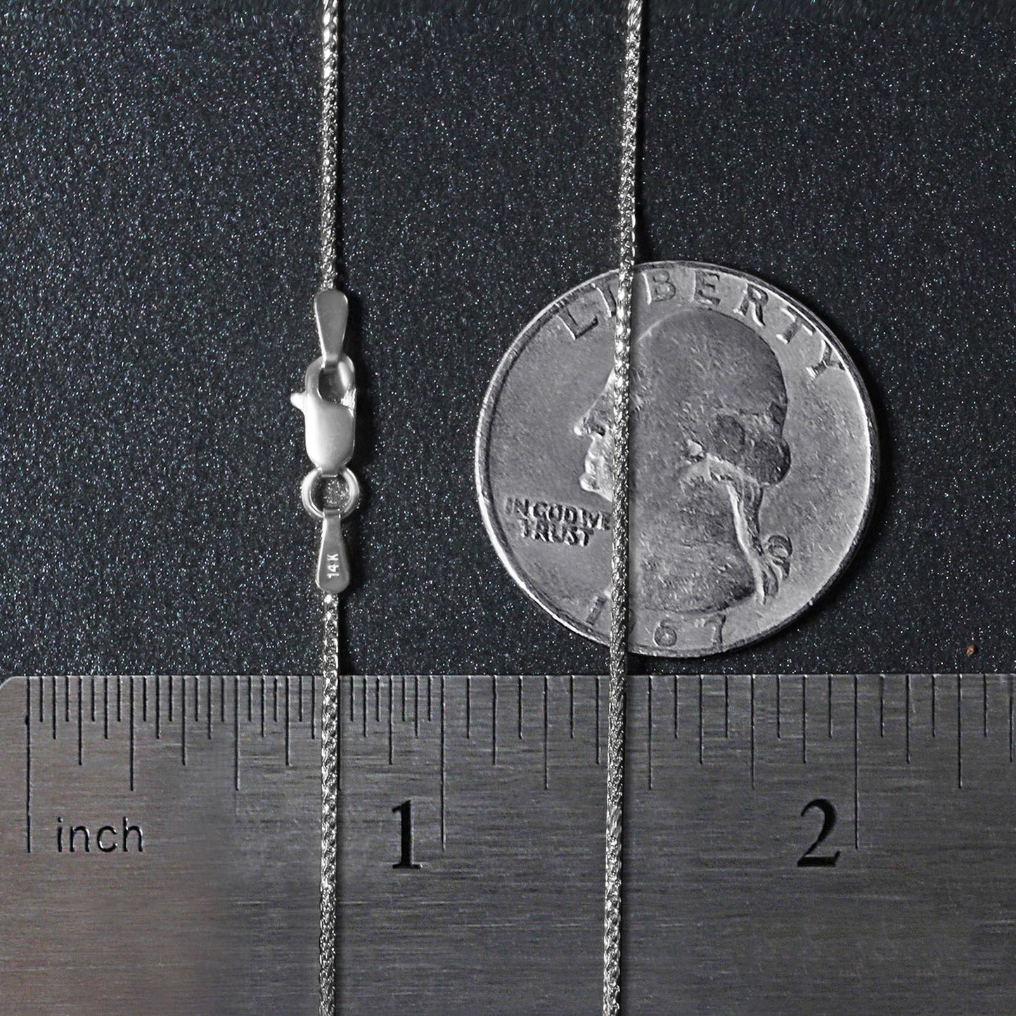 14K White Gold Diamond Cut Round Wheat Chain Necklace (1.00 mm)