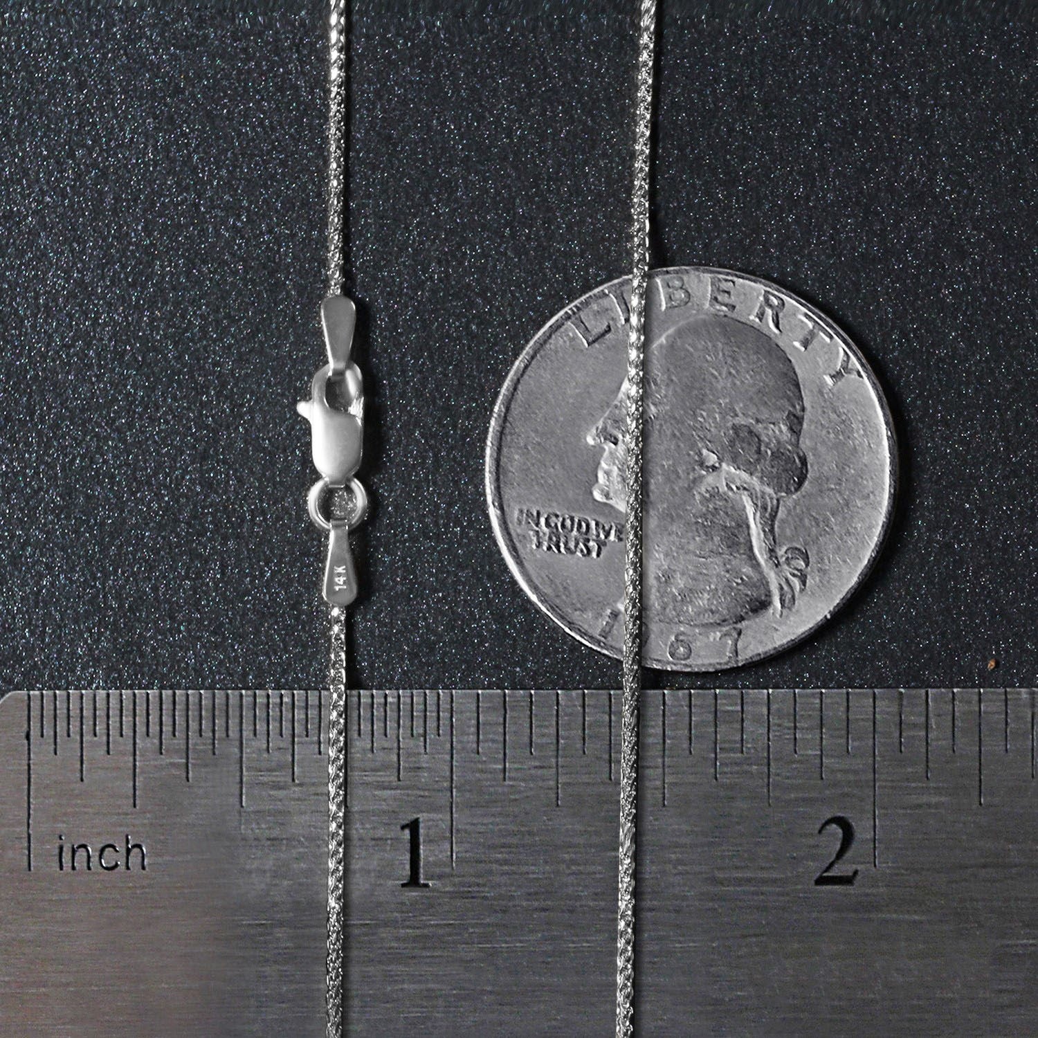14K White Gold Diamond Cut Round Wheat Chain – 1.00mm, Solid Gold