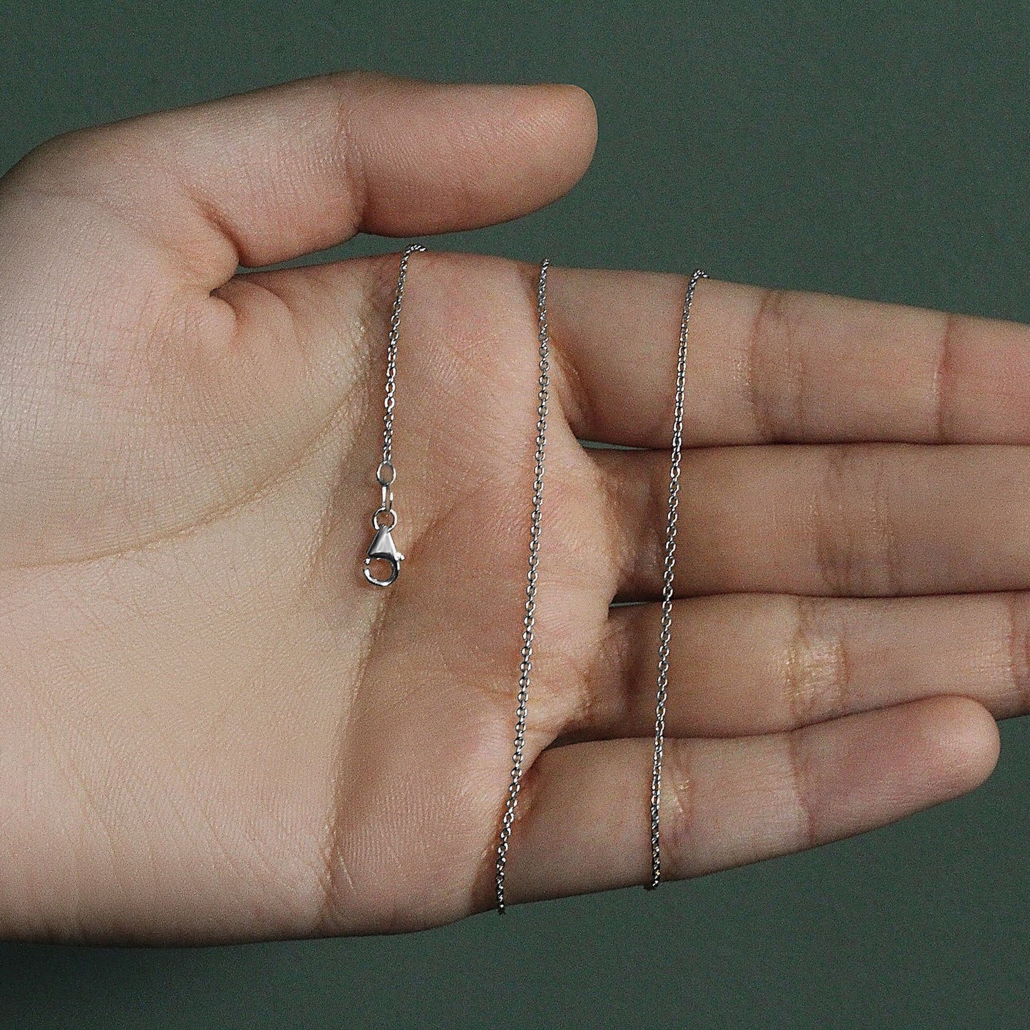 14k White Gold Oval Cable Link Chain (1.10 mm)