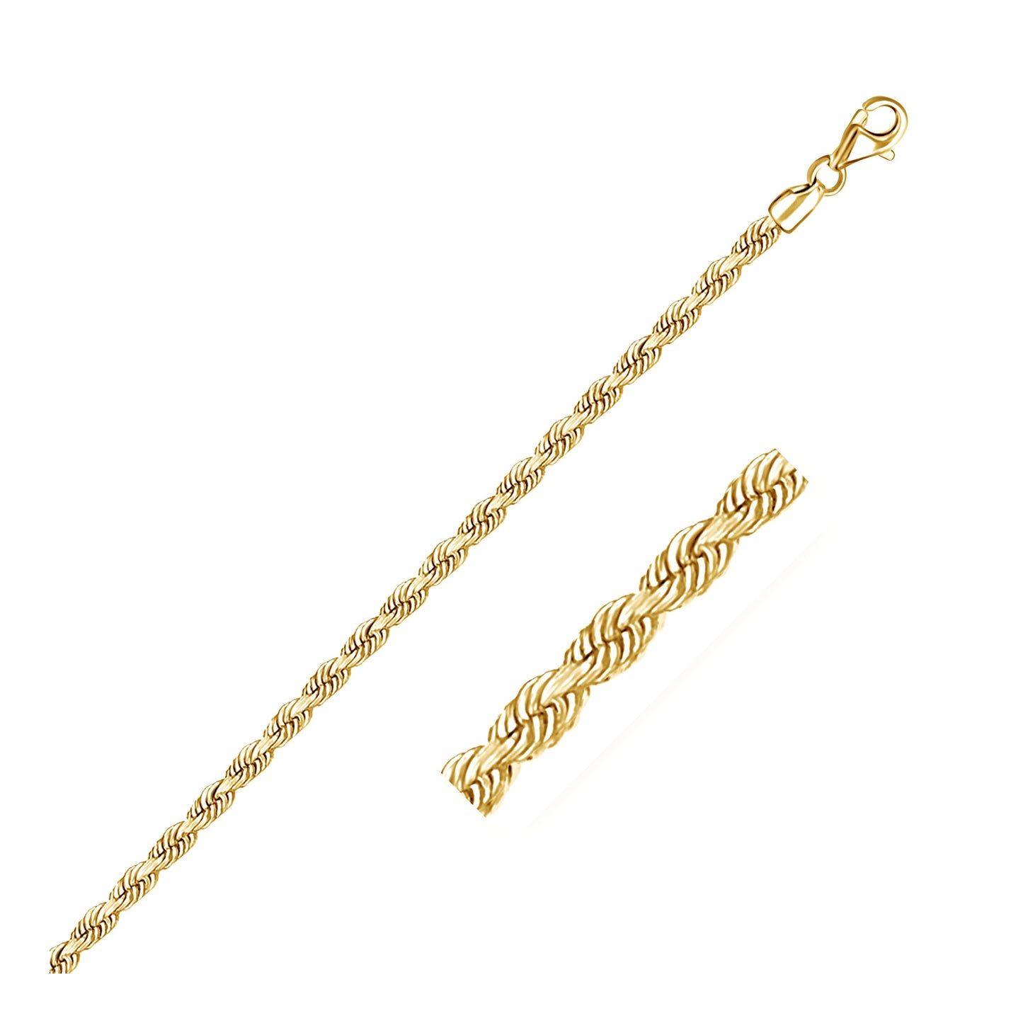 14K Yellow Gold Solid Diamond Cut Rope Bracelet (3.00mm)