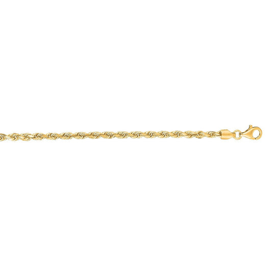 14K Yellow Gold Solid Diamond Cut Rope Bracelet (3.00mm)