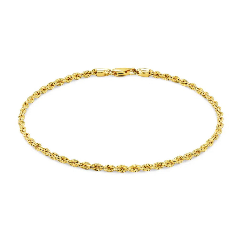 14K Yellow Gold Solid Diamond Cut Rope Bracelet (3.00mm)