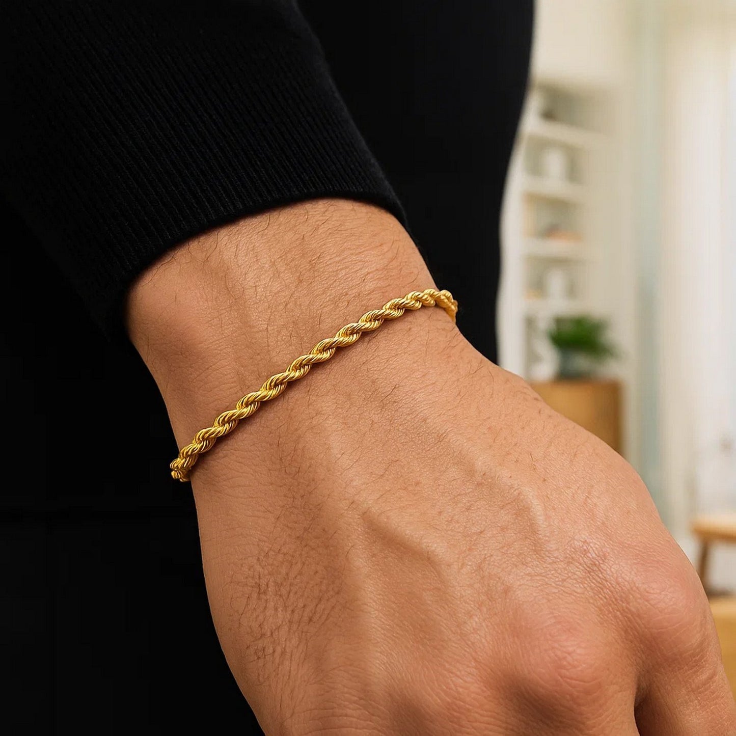 14K Yellow Gold Solid Diamond Cut Rope Bracelet (3.00mm)