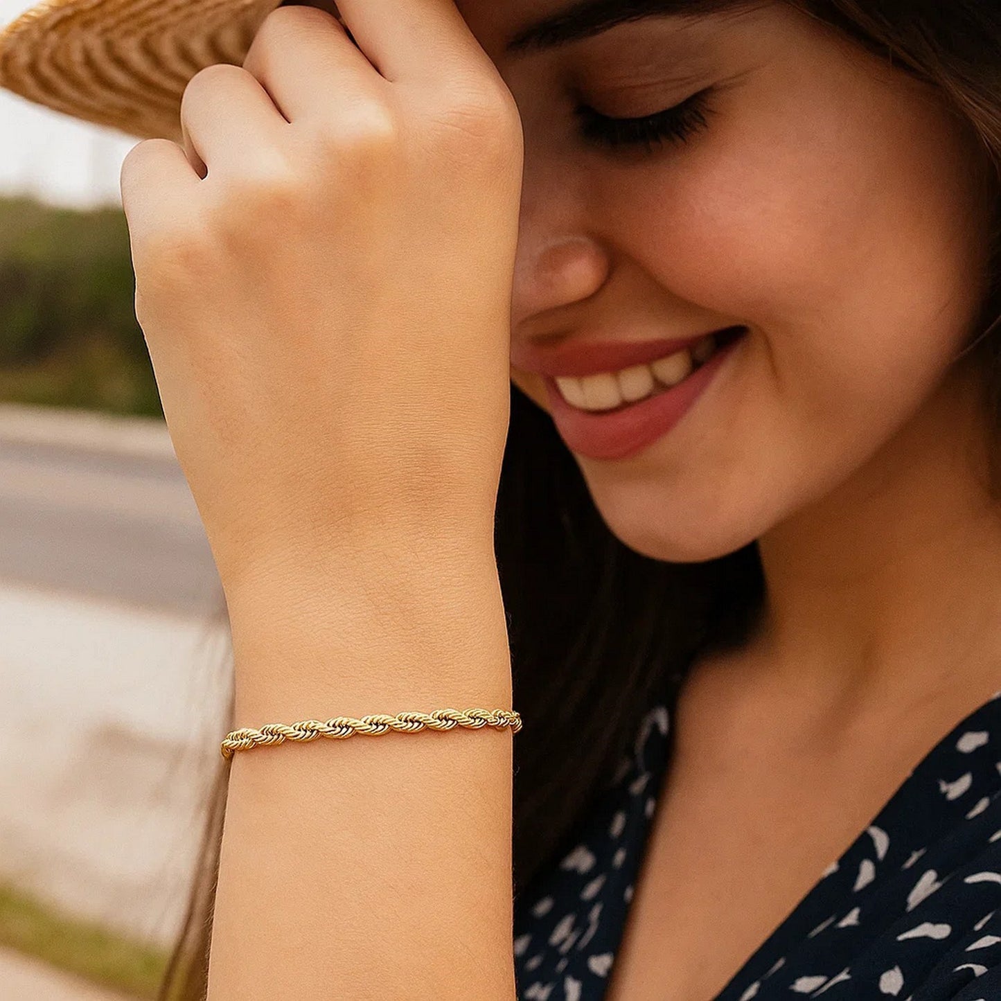 14K Yellow Gold Solid Diamond Cut Rope Bracelet (3.00mm)