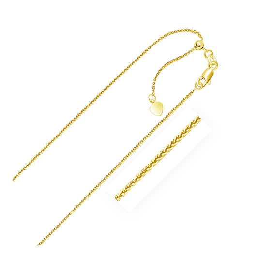 14K Yellow Gold Adjustable Wheat Chain Necklace with Heart Dangle (1.00 mm)