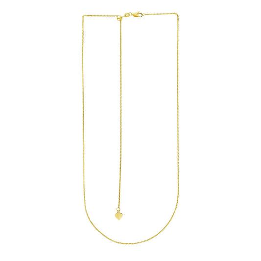 14K Yellow Gold Adjustable Wheat Chain Necklace with Heart Dangle (1.00 mm)