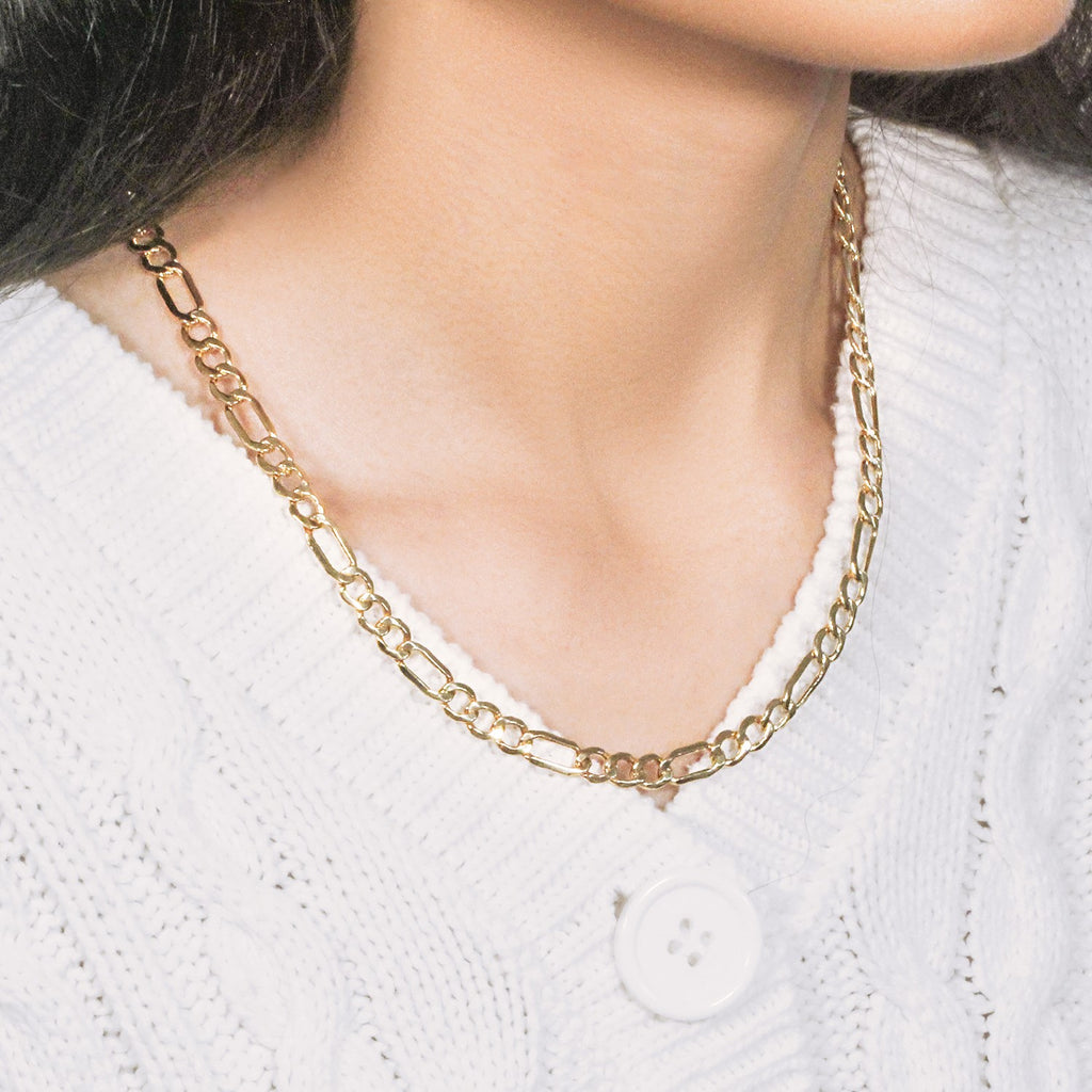 14K Yellow Gold Lite Figaro Chain – 6.60mm, Solid Gold